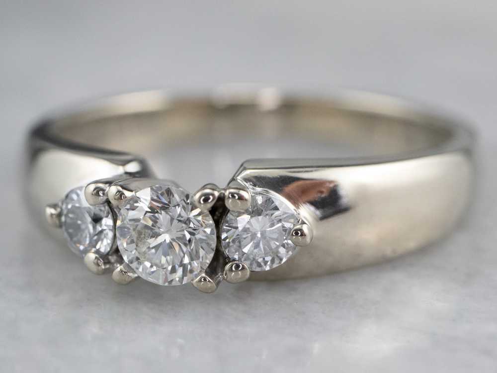 Three Diamond White Gold Engagement Ring - image 3