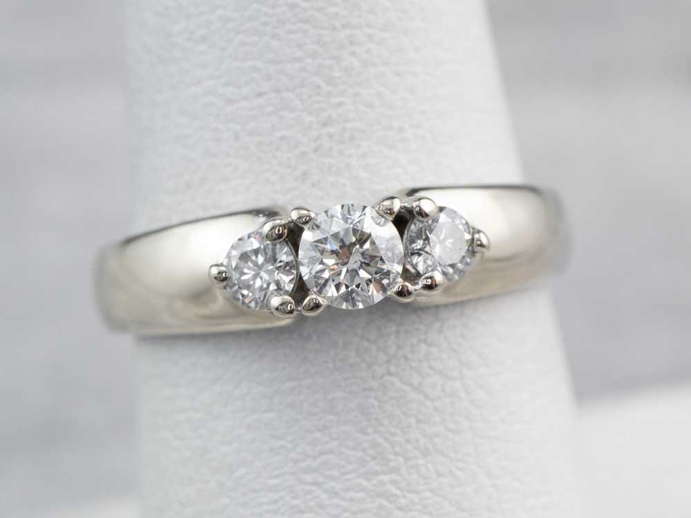 Three Diamond White Gold Engagement Ring - image 7