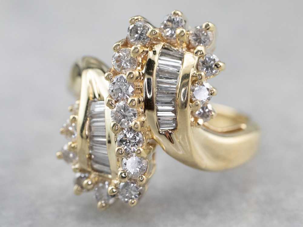 Baguette and Round Cut Diamond Bypass Ring - image 1