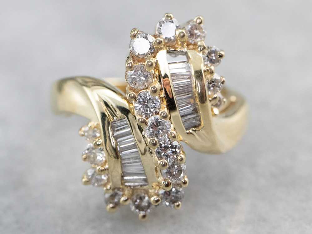 Baguette and Round Cut Diamond Bypass Ring - image 2