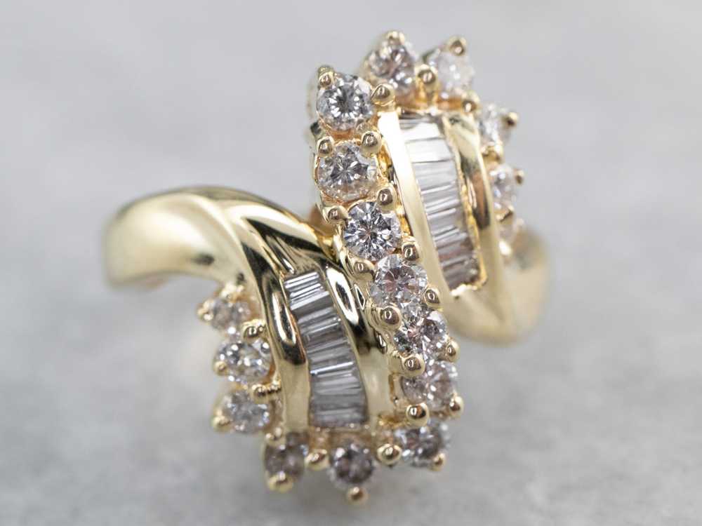 Baguette and Round Cut Diamond Bypass Ring - image 3