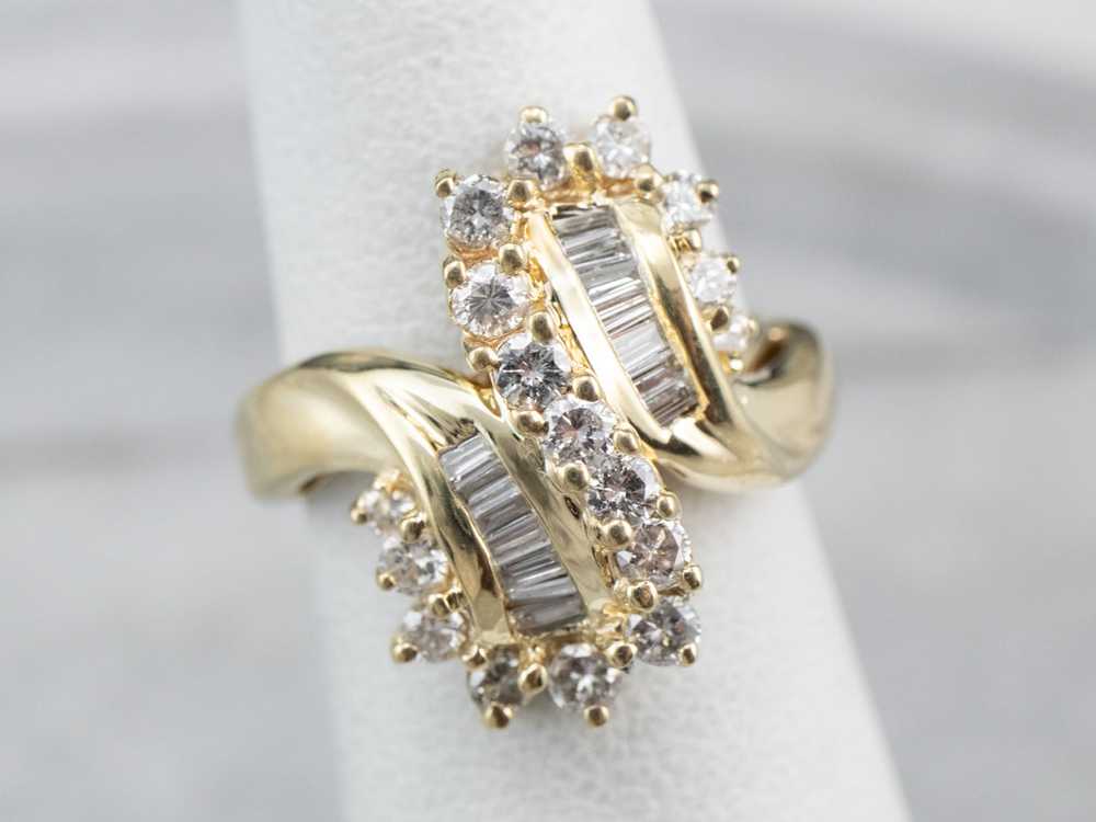 Baguette and Round Cut Diamond Bypass Ring - image 7