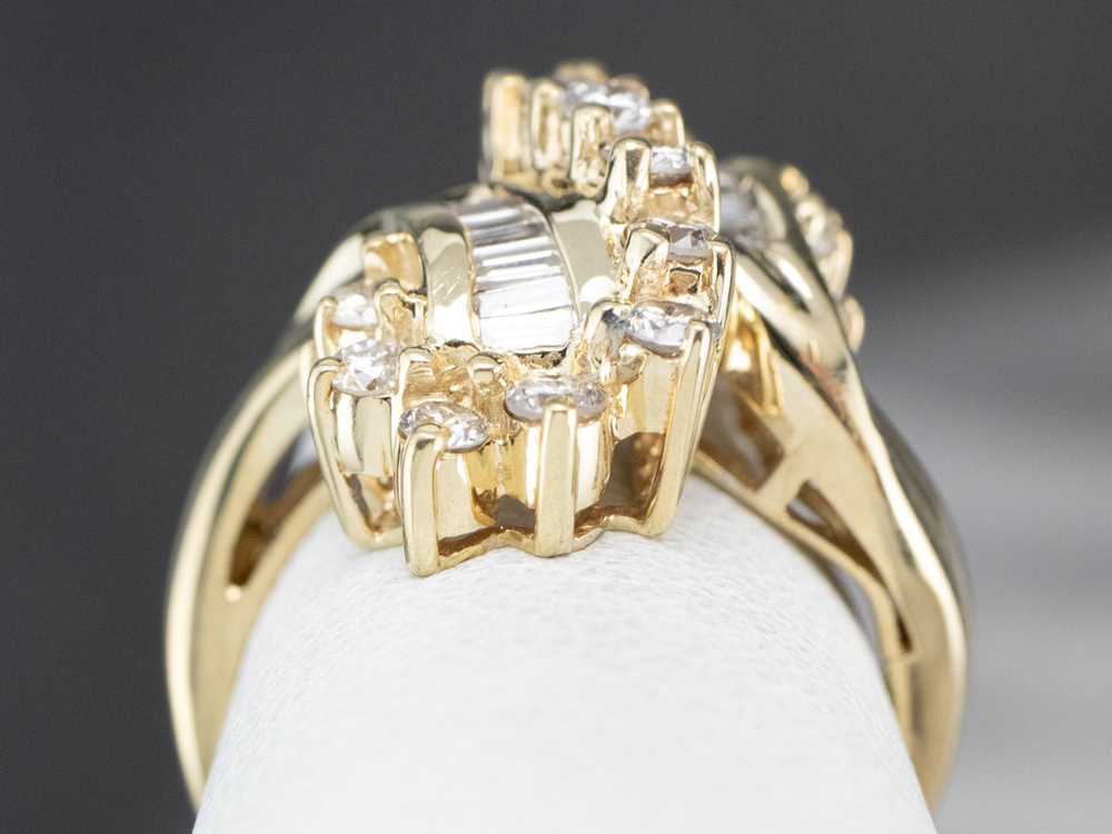 Baguette and Round Cut Diamond Bypass Ring - image 8