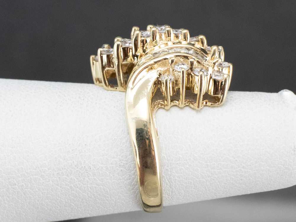 Baguette and Round Cut Diamond Bypass Ring - image 9