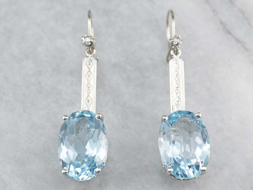 Blue Topaz and Diamond Drop Earrings - image 2