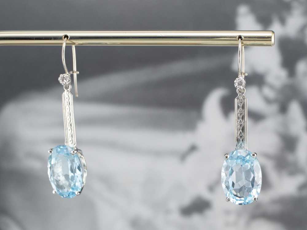 Blue Topaz and Diamond Drop Earrings - image 9