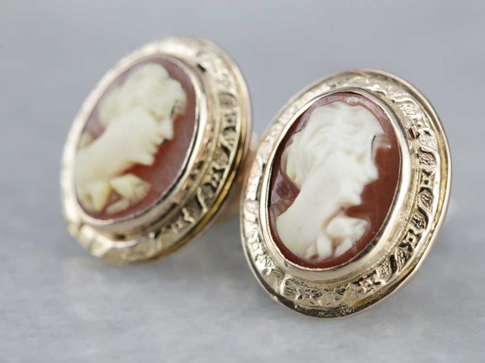 Vintage Cameo Stud Earrings - image 2