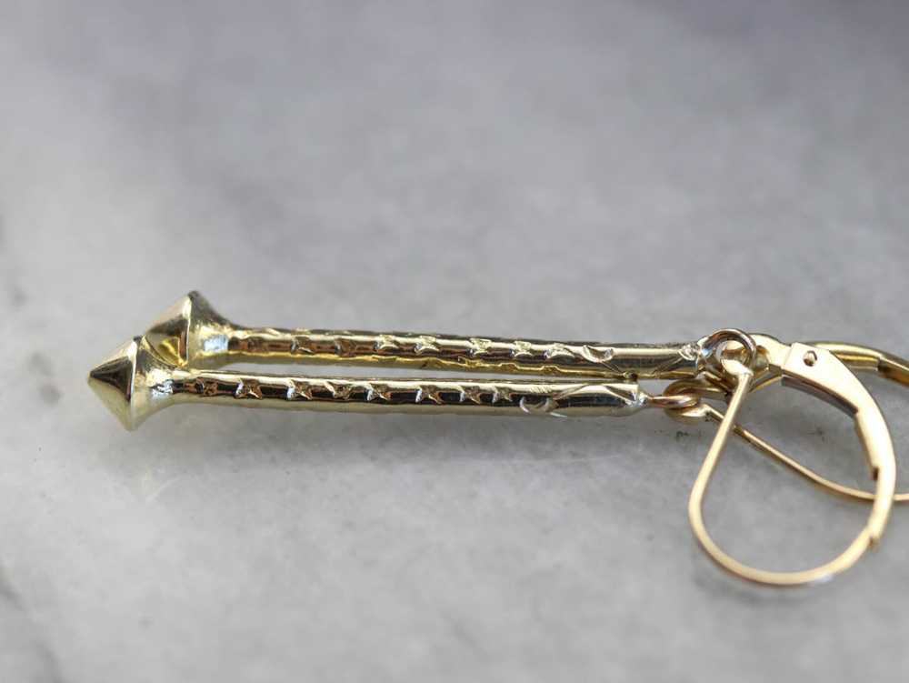 Etched Yellow Gold Drop Earrings - image 5