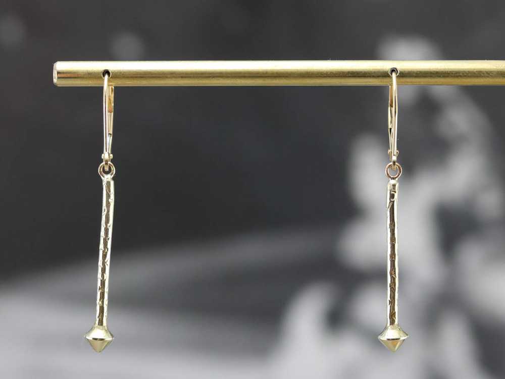 Etched Yellow Gold Drop Earrings - image 6