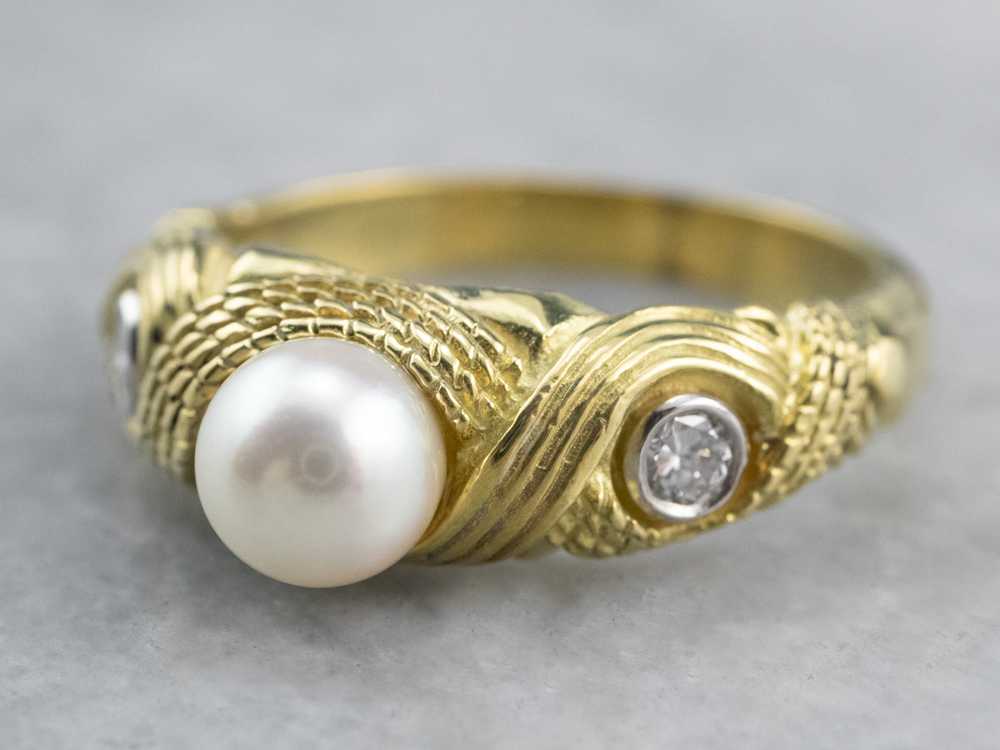 Nautical Pearl and Diamond Ring - image 3