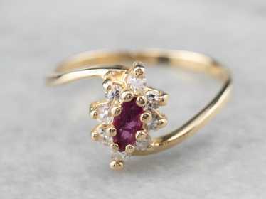 Marquise Ruby Diamond Halo Gold Ring - image 1