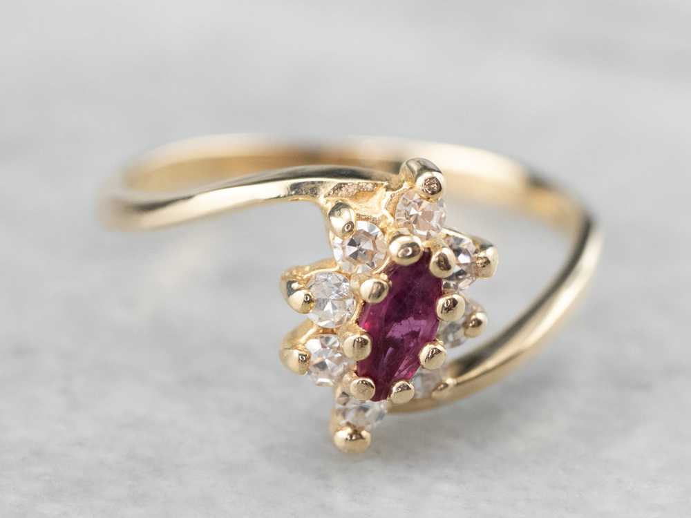 Marquise Ruby Diamond Halo Gold Ring - image 2