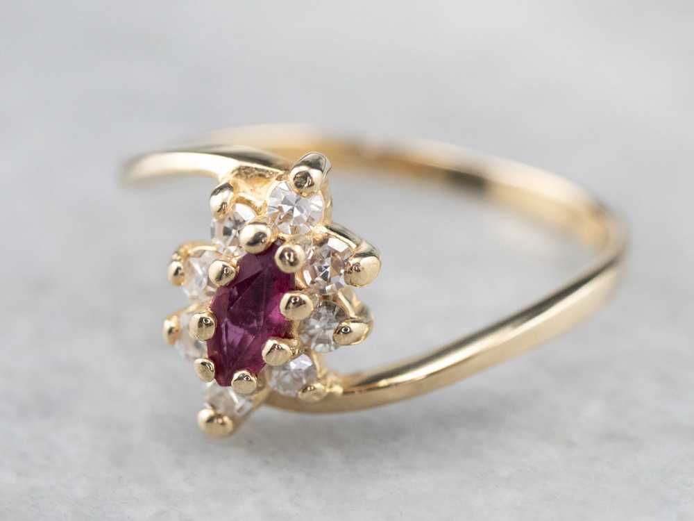 Marquise Ruby Diamond Halo Gold Ring - image 3