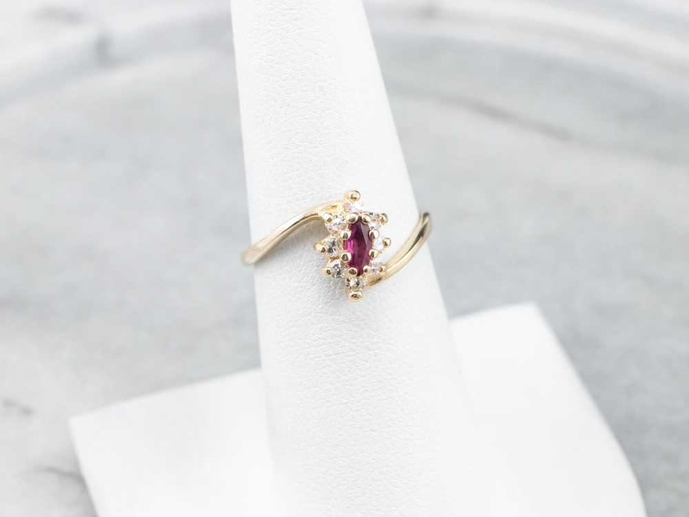 Marquise Ruby Diamond Halo Gold Ring - image 7