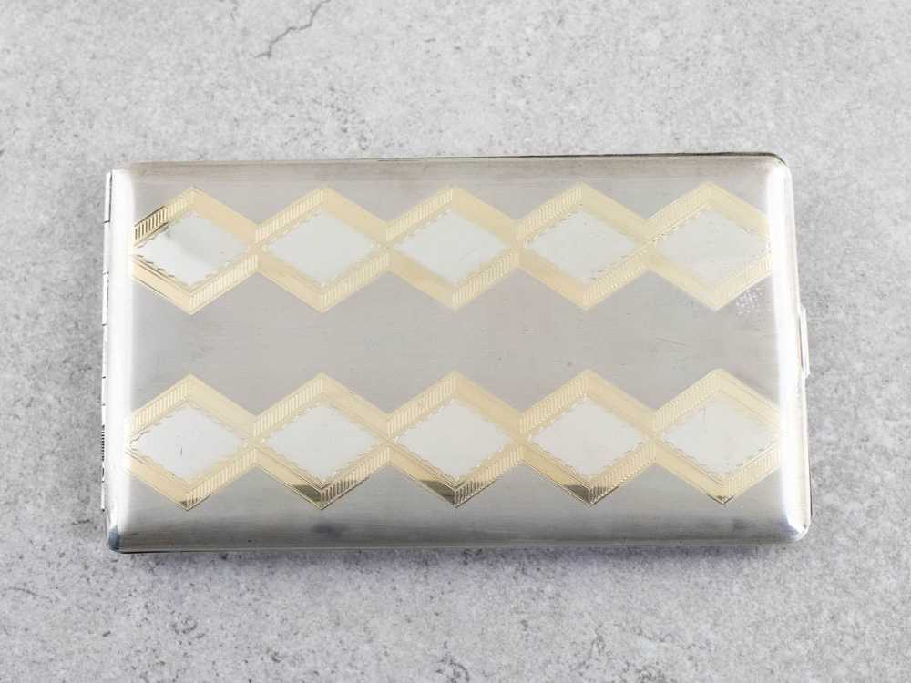 Vintage Chevron Patterned Silver Cigarette Case - image 1