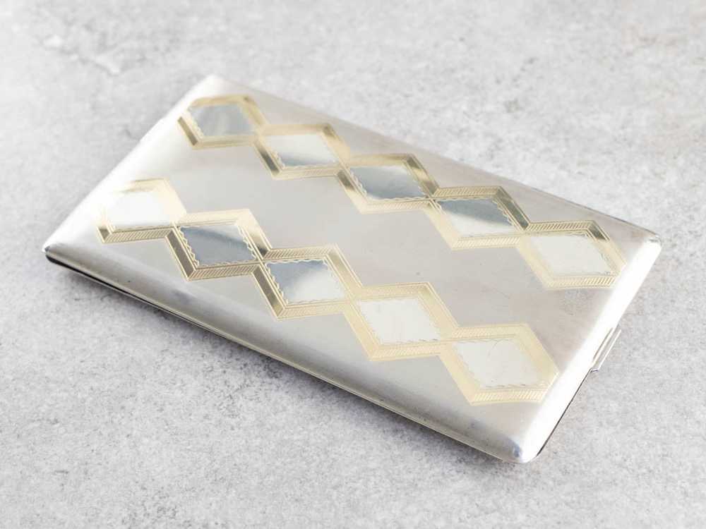 Vintage Chevron Patterned Silver Cigarette Case - image 3