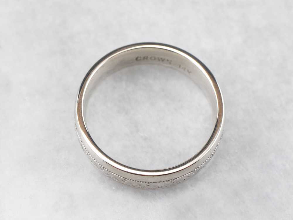 Patterned White Gold Wedding Band - image 3