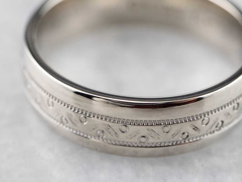 Patterned White Gold Wedding Band - image 4