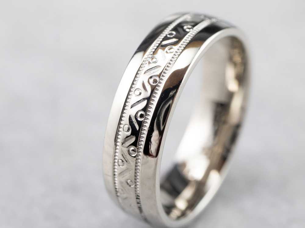 Patterned White Gold Wedding Band - image 5