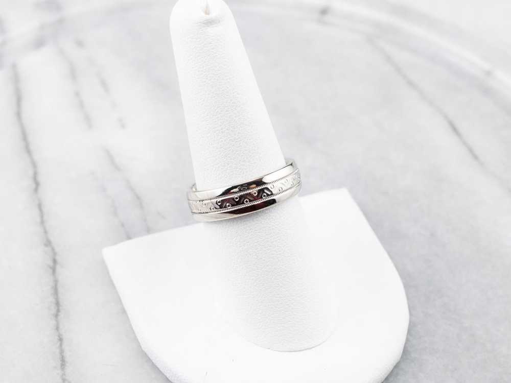 Patterned White Gold Wedding Band - image 7