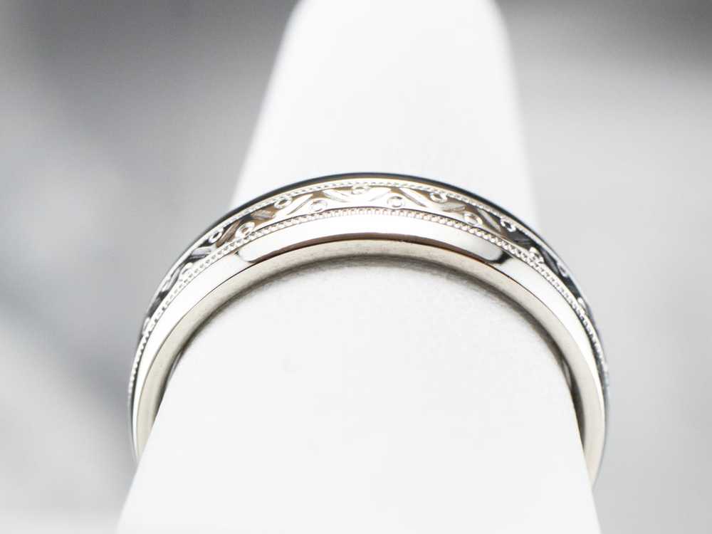 Patterned White Gold Wedding Band - image 8