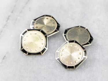 Vintage Black Enamel and Gold Cufflinks - image 1