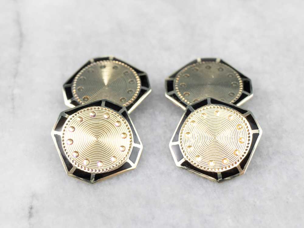 Vintage Black Enamel and Gold Cufflinks - image 2