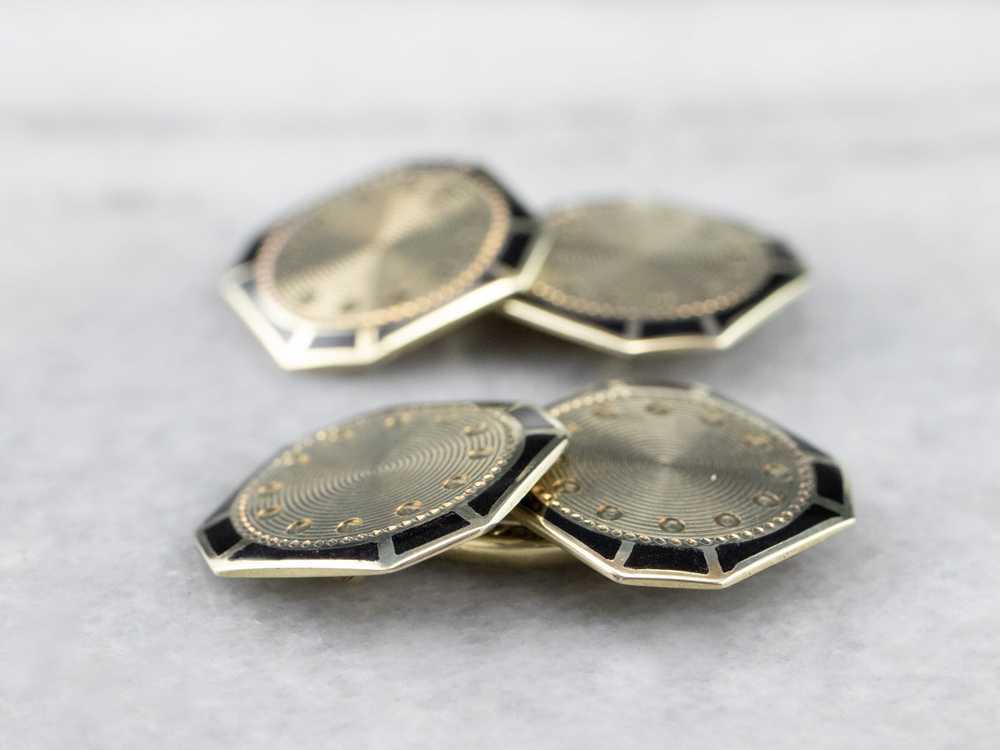 Vintage Black Enamel and Gold Cufflinks - image 4