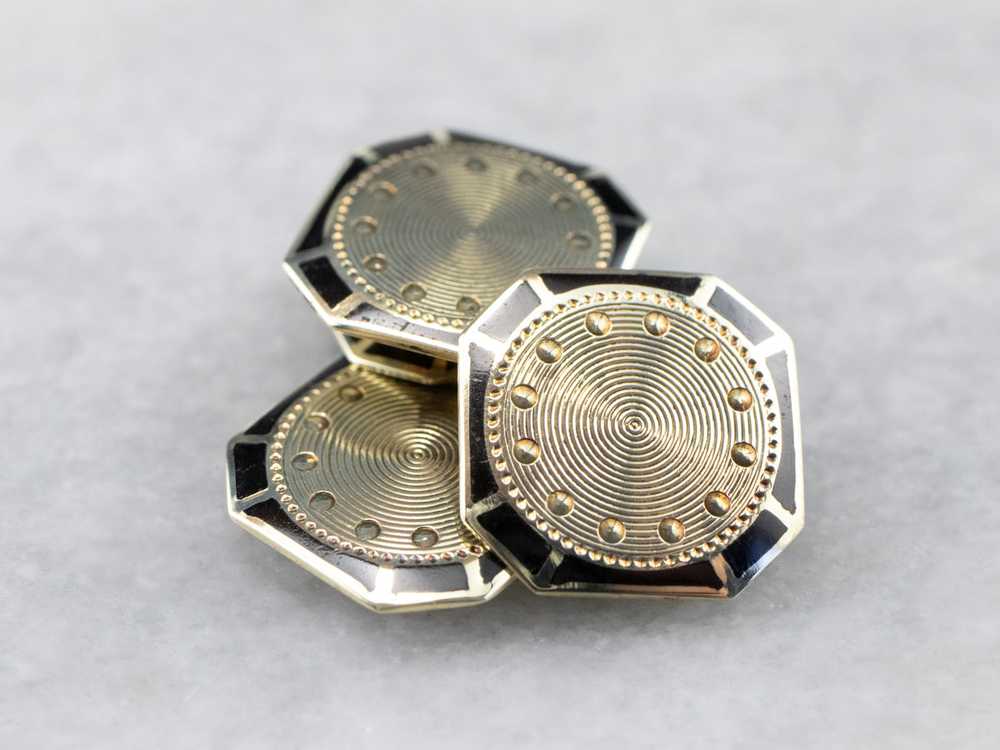 Vintage Black Enamel and Gold Cufflinks - image 5