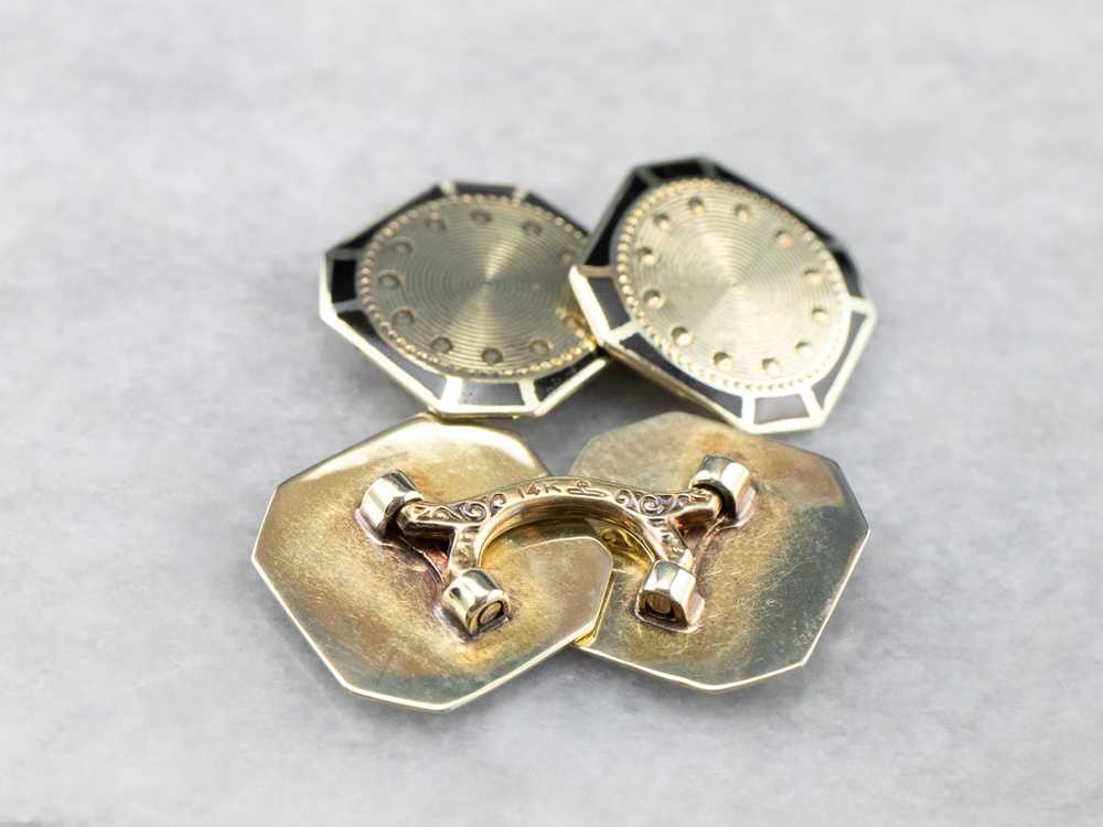 Vintage Black Enamel and Gold Cufflinks - image 6