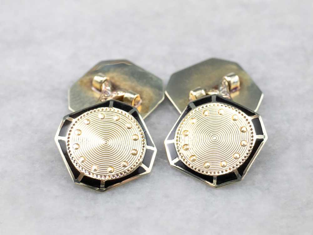 Vintage Black Enamel and Gold Cufflinks - image 7