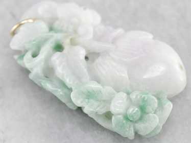 Vintage Peach Blossom Carved Jade Pendant - image 1