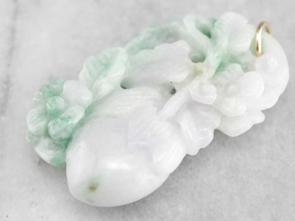 Vintage Peach Blossom Carved Jade Pendant - image 2