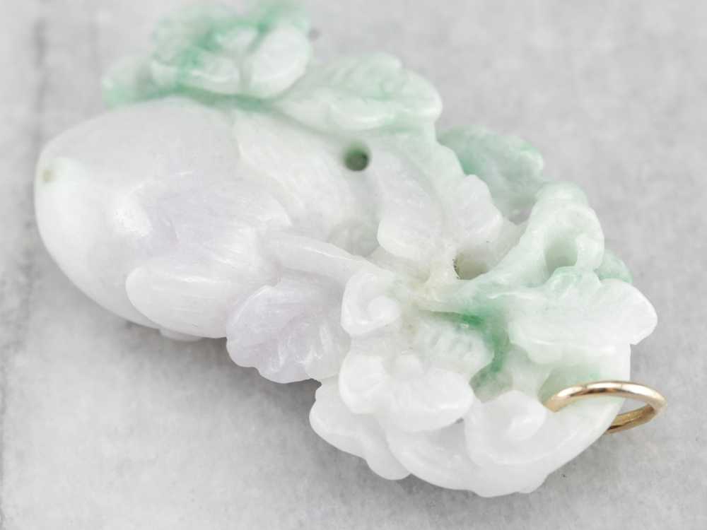 Vintage Peach Blossom Carved Jade Pendant - image 3