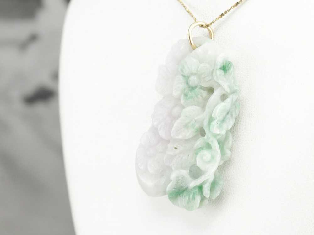 Vintage Peach Blossom Carved Jade Pendant - image 4