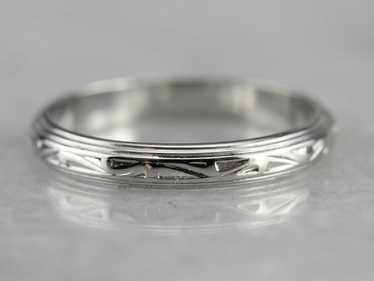 Patterned White Gold Wedding Band