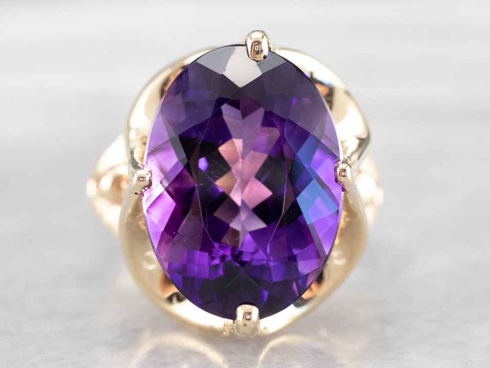 Yellow Gold Amethyst Statement Ring - image 2