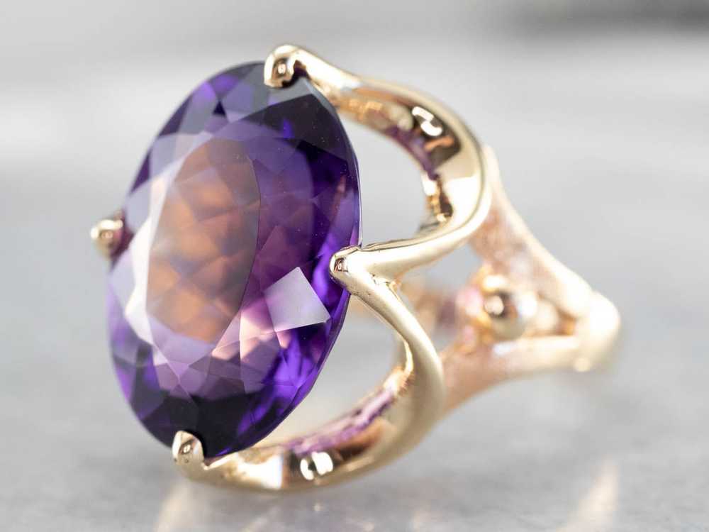 Yellow Gold Amethyst Statement Ring - image 3