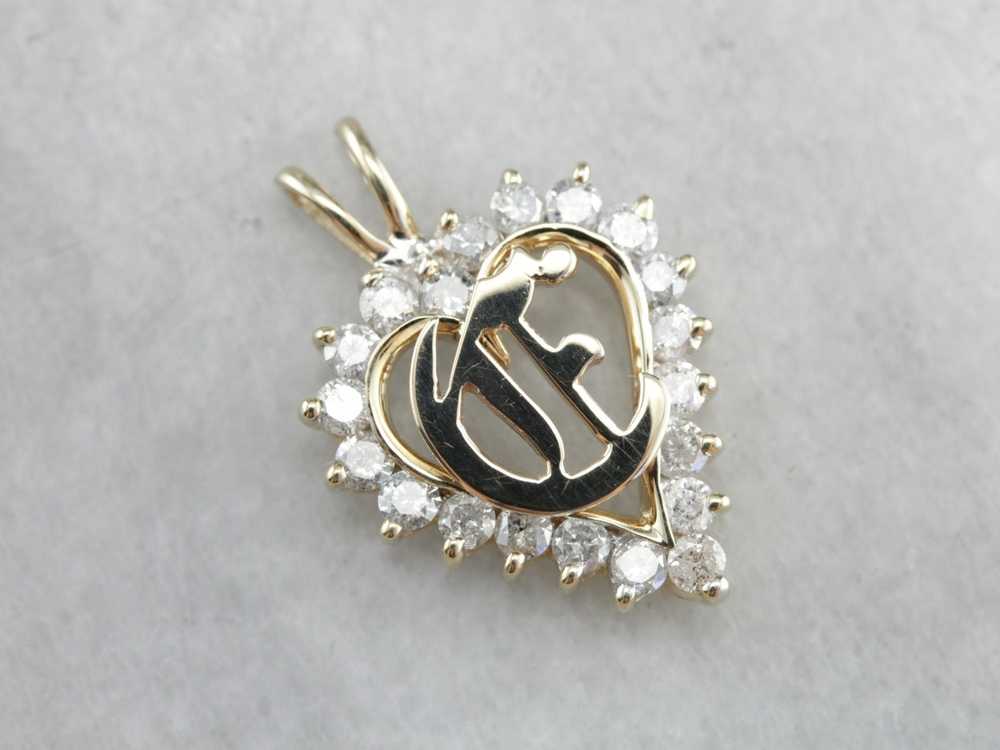 Diamond "E" Monogram Heart Pendant - image 1