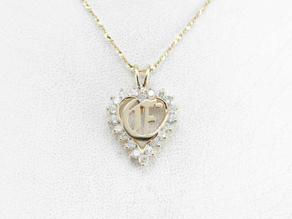 Diamond "E" Monogram Heart Pendant - image 5