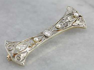 Art Deco Diamond Filigree Pin - image 1