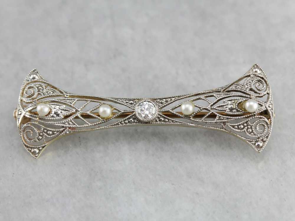 Art Deco Diamond Filigree Pin - image 2