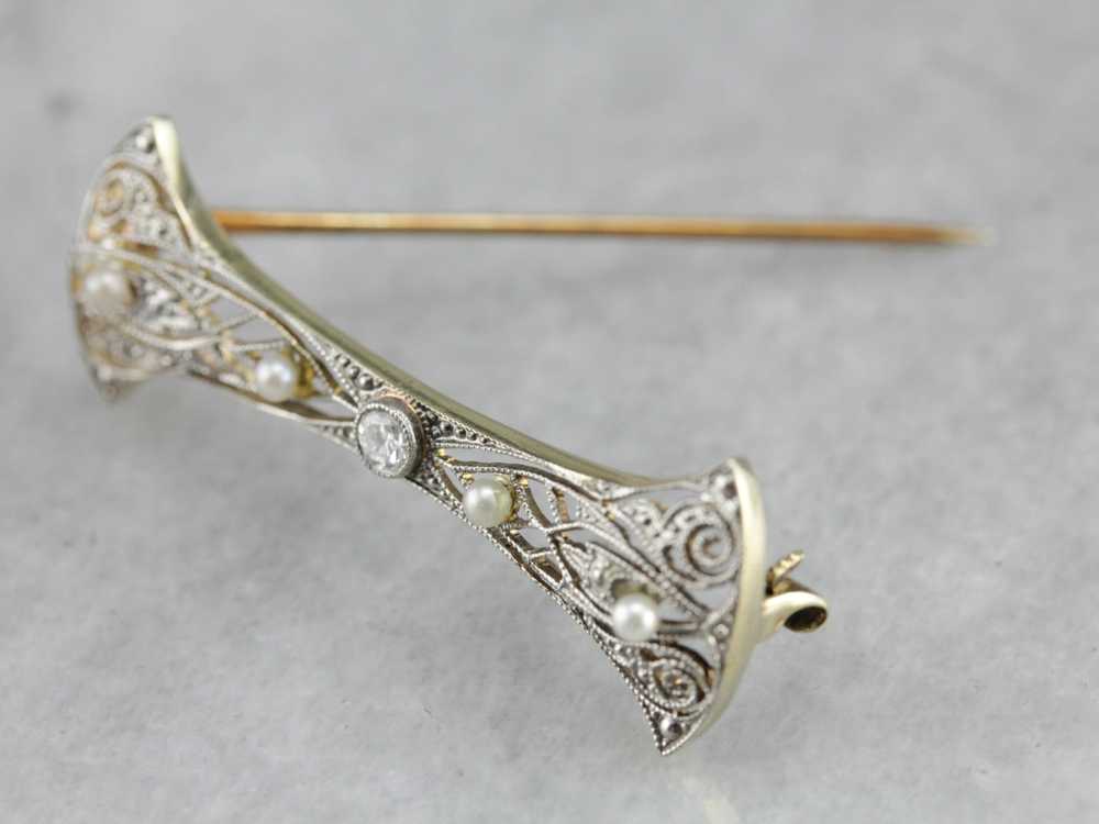 Art Deco Diamond Filigree Pin - image 5