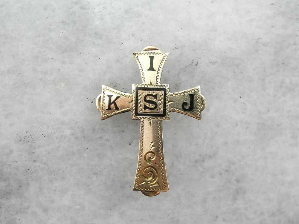 Enameled Cross Pin with KIJS Letters - image 1