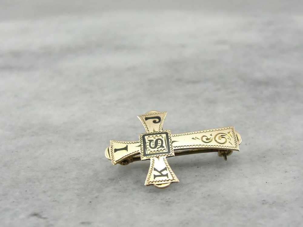 Enameled Cross Pin with KIJS Letters - image 3