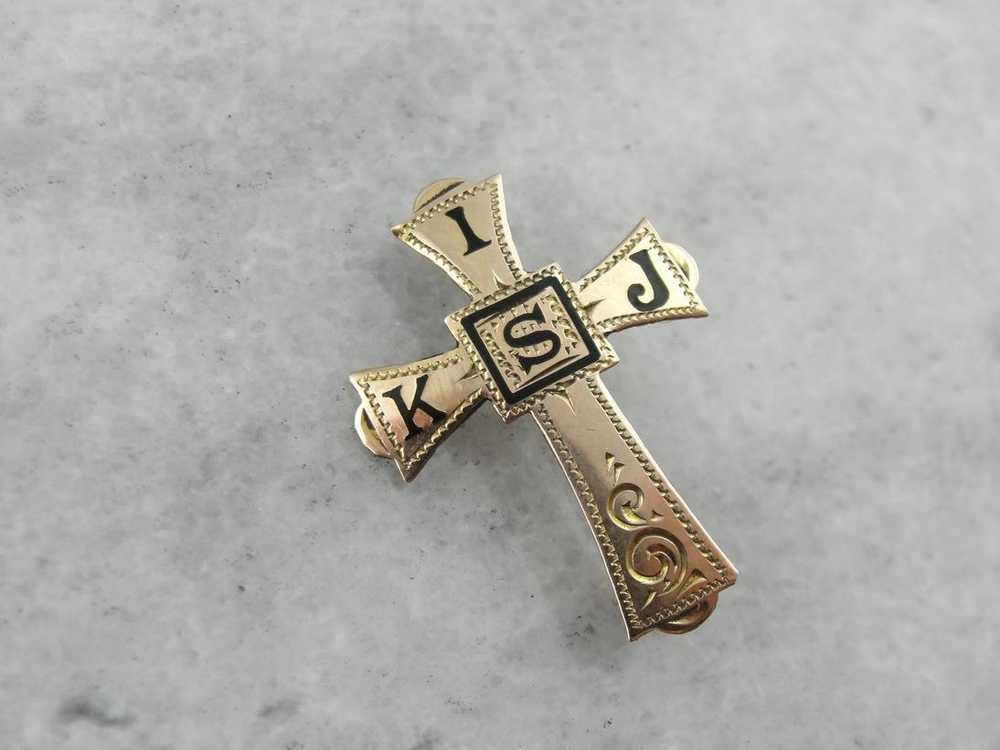 Enameled Cross Pin with KIJS Letters - image 4