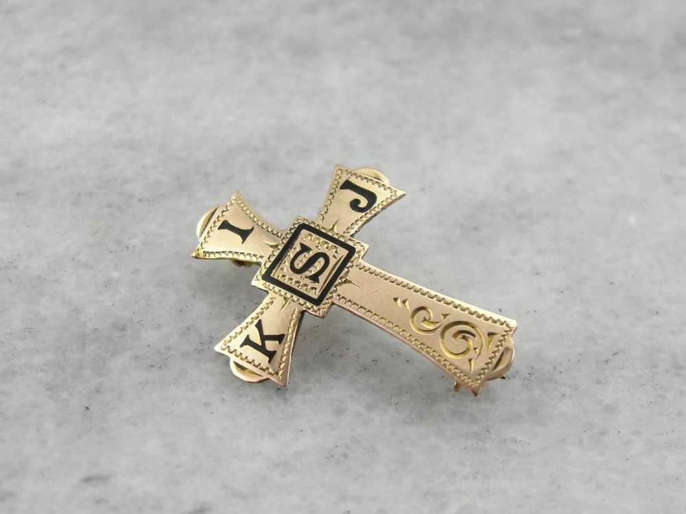 Enameled Cross Pin with KIJS Letters - image 5