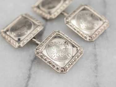 Art Deco Ornate White Gold Cufflinks - image 1