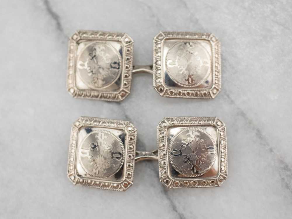 Art Deco Ornate White Gold Cufflinks - image 2