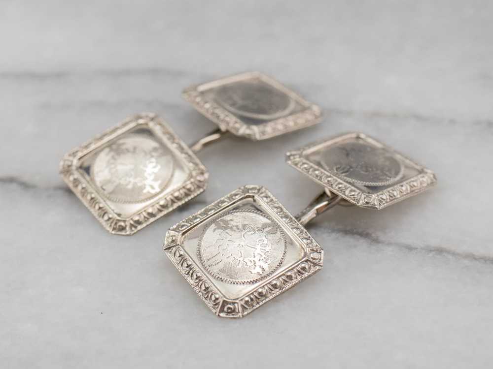 Art Deco Ornate White Gold Cufflinks - image 3